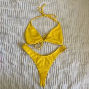 80s style high cut yellow bikini